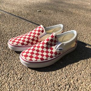Vans Slip-On Red & White Checkered Skate Shoes